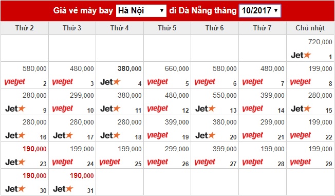 Giá vé máy bay đi Đà Nẵng tháng 10