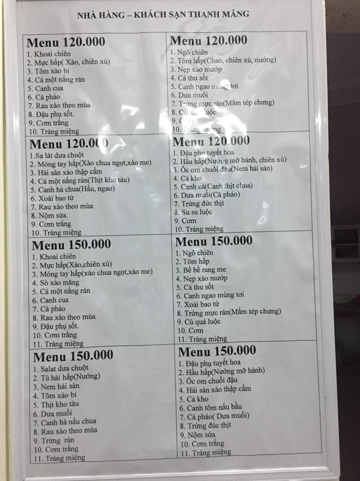 Bảng giá đồ ăn ở Cô Tô